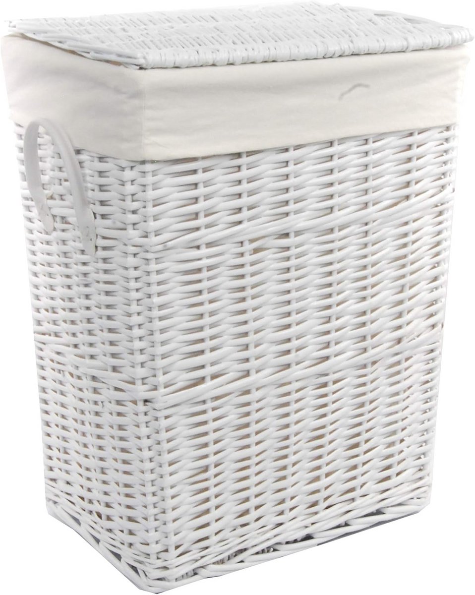 Wasmand Wilgentenen Wit met Deksel en Waszak