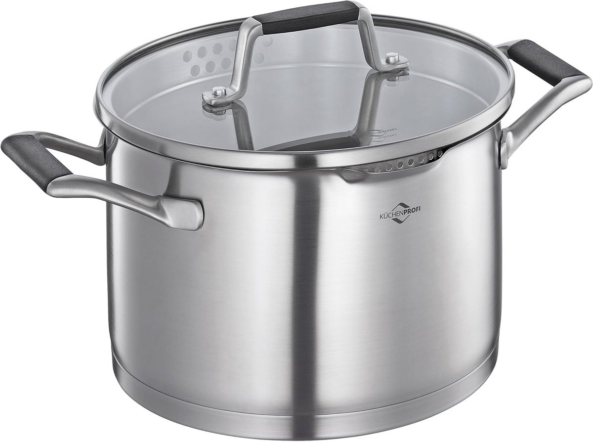 RVS Kookpan met Glasdeksel en Dubbele Zeef - Geschikt voor Inductie - 20 cm
