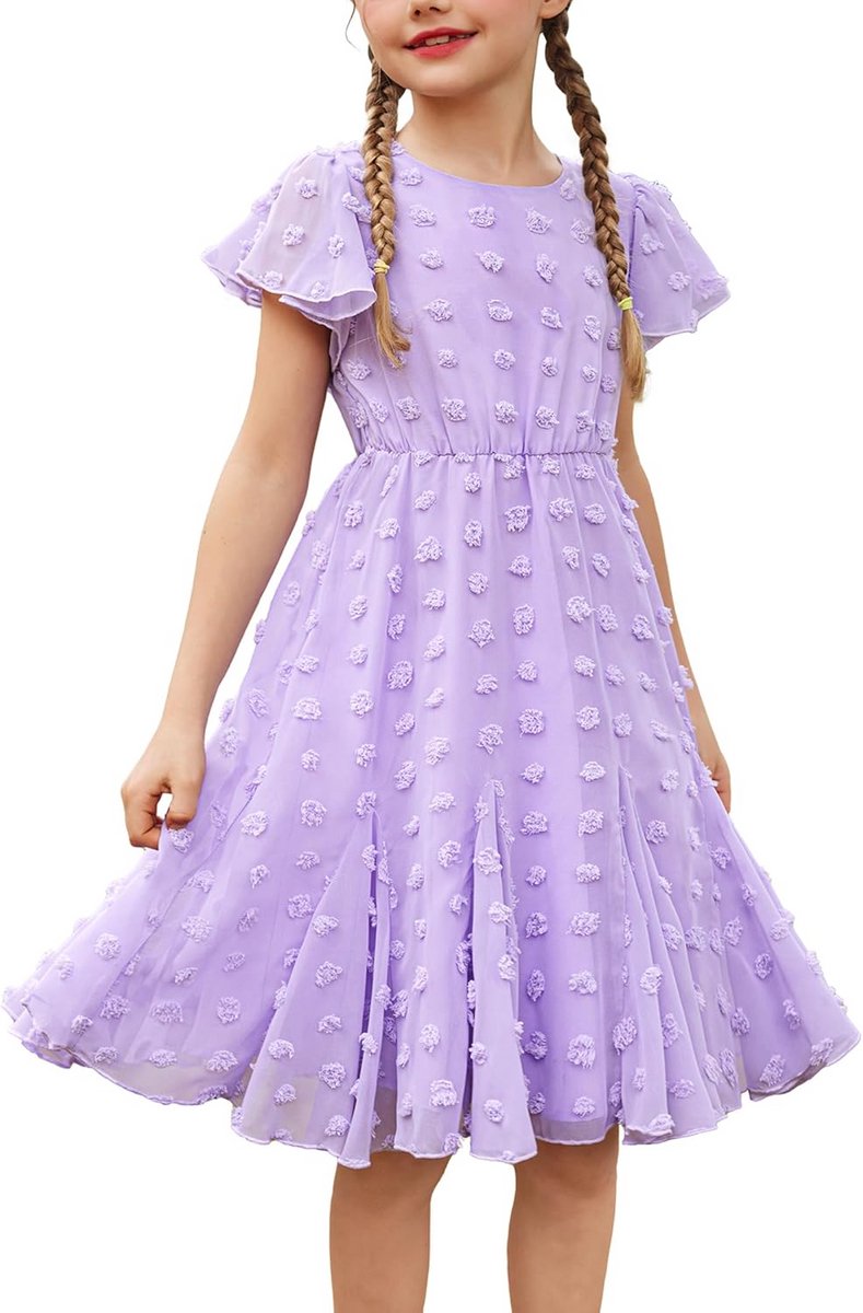 Prinsessenjurk voor Meisjes - Korte Mouwen Chiffon Jurk voor Bruiloft en Zomerfeesten (3-12 jaar)