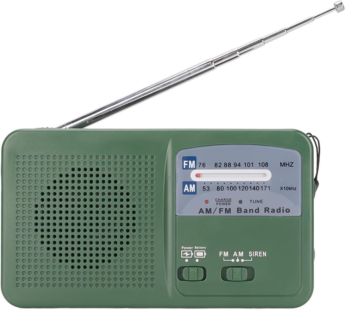Draagbare Noodradio met Oplaadbare Kranker, USB Telefoonoplader en Heldere LED Zaklamp - AM/FM