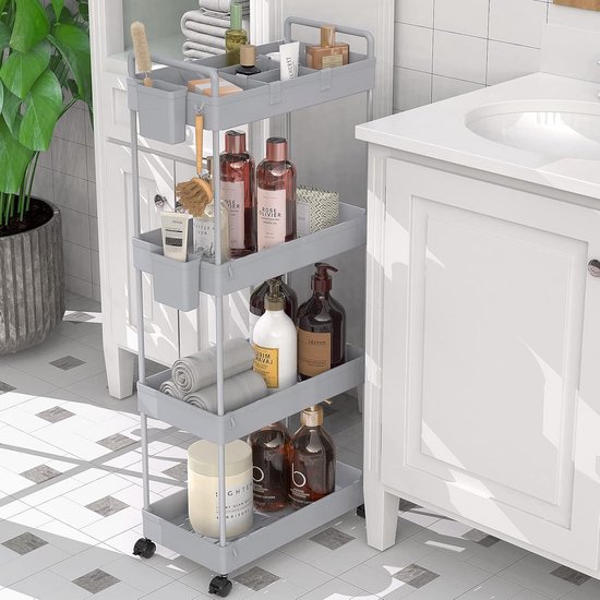 16 cm (B) kleine badkamerkast met smalle kunststof opbergladen, opslag van toiletpapier, 3 niveaus wit toiletpapier opbergkast voor keuken, badkamer, slaapkamer