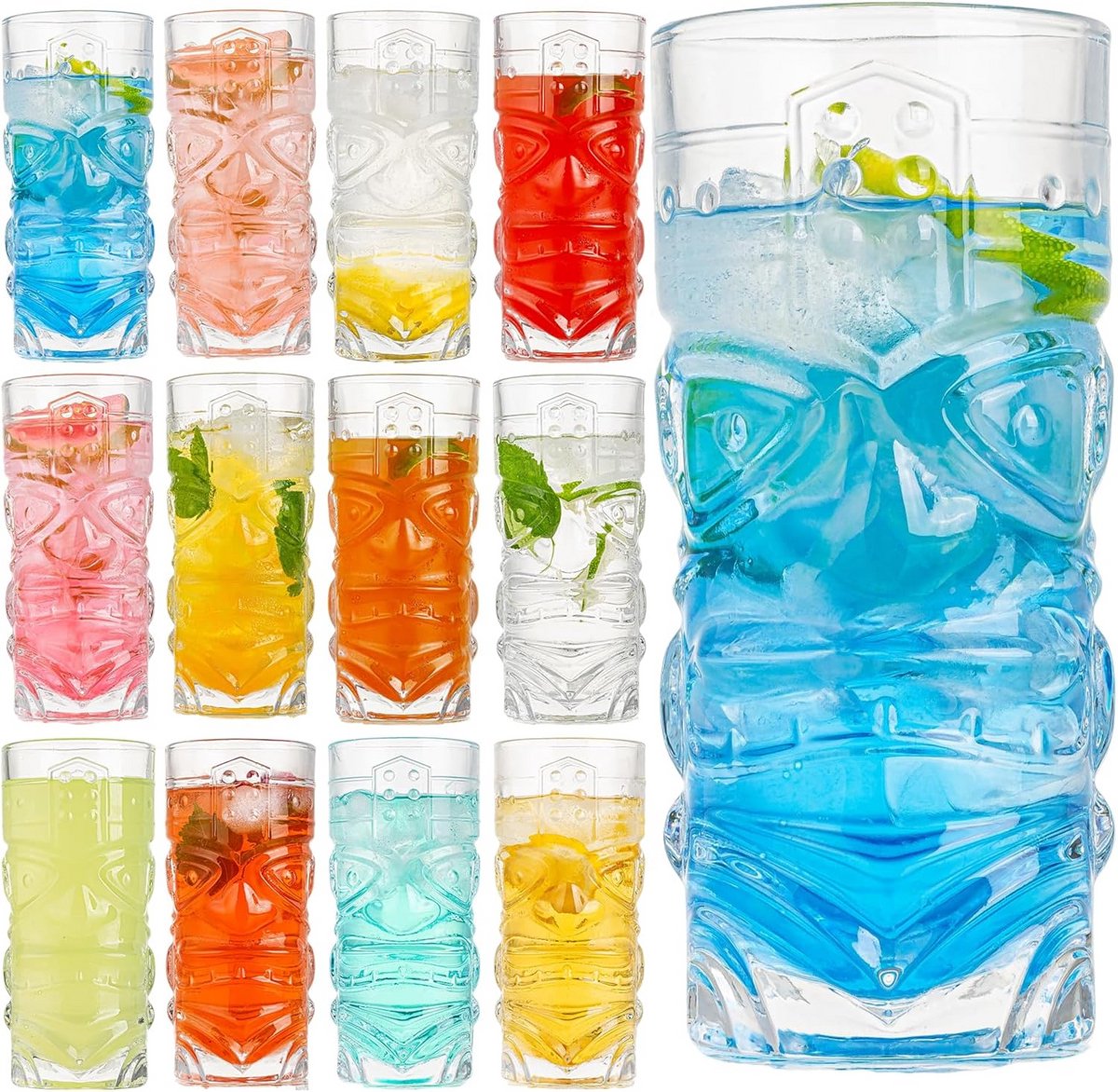 Set van 12 Exotische Tiki Cocktailglazen 396 ml voor Tropische Dranken