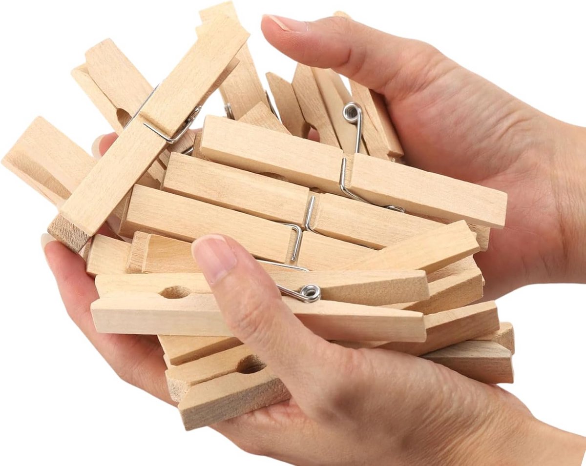Houten Waslijnklemmen 24 Stuks - Kledingknijpers voor Wassen en Knutselen