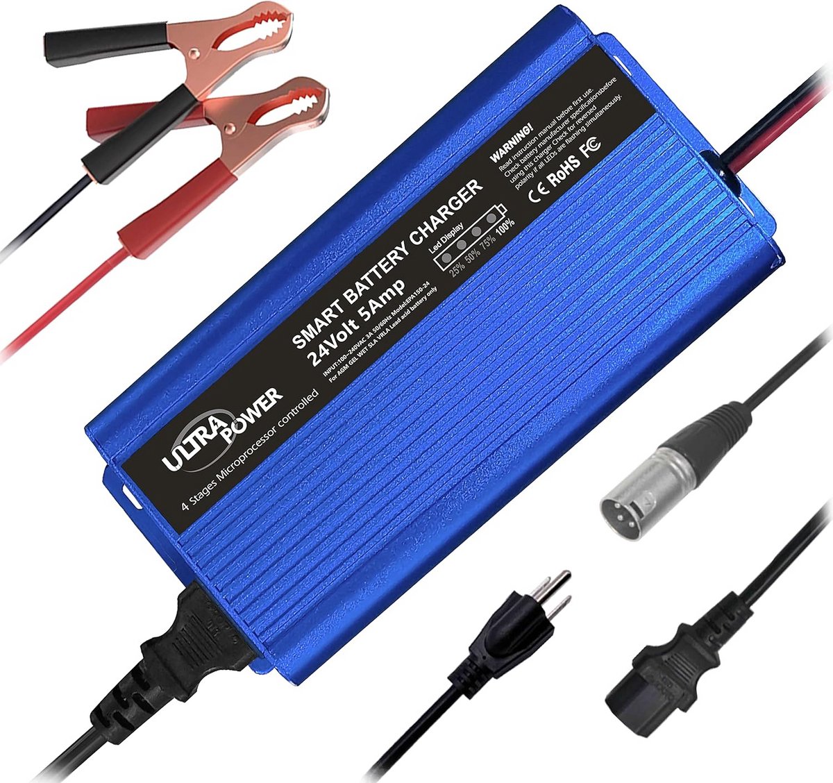 Intelligente Automatische Acculader 24 Volt 5 Ampère met Desulfator voor Auto, Vrachtwagen, Boot, Rolstoel