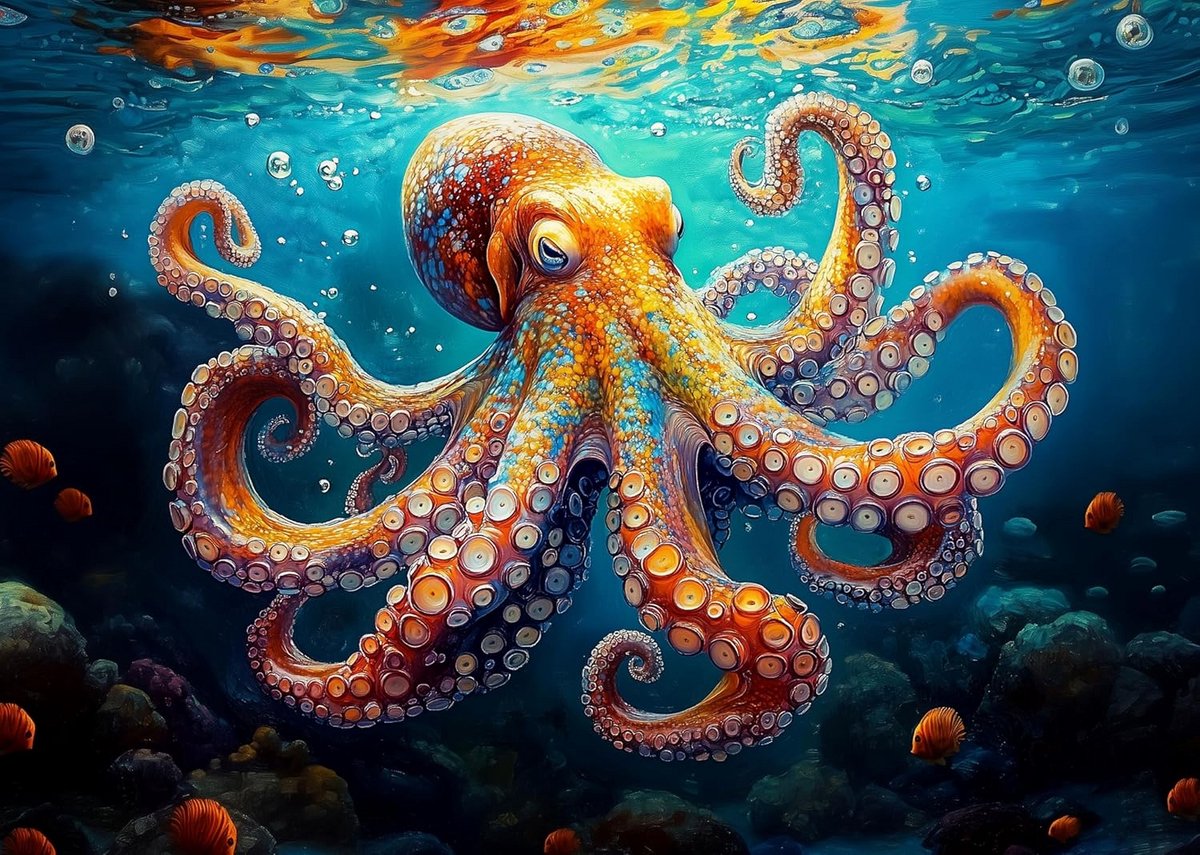1000-stuks puzzel van een levendige octopus, 70 x 50 cm, puzzels voor volwassenen en kinderen