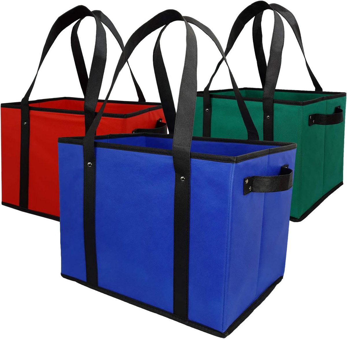 Set van 3 Herbruikbare Boodschappentassen in Rood, Blauw en Groen