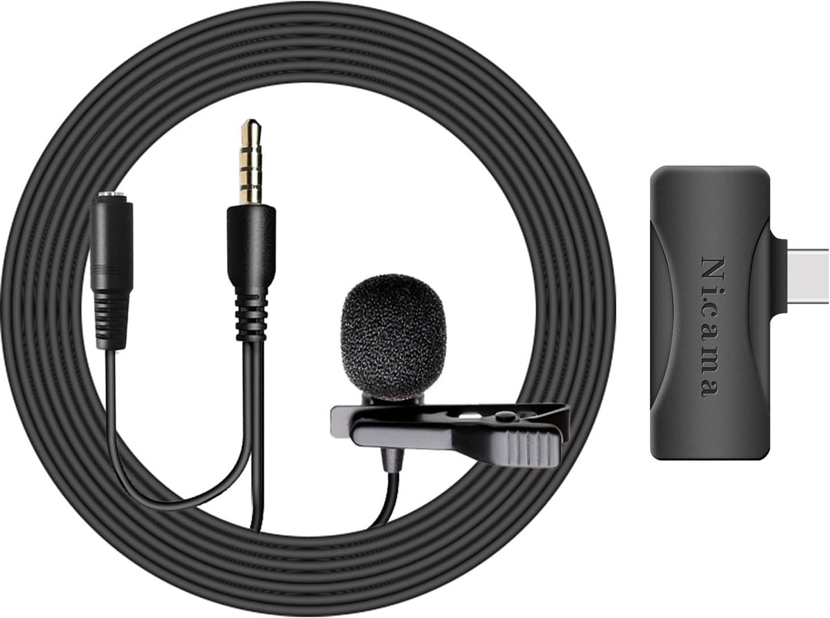 Professionele Lavalier Microfoon 1.5M met Monitoraansluiting voor Smartphone en Tablet