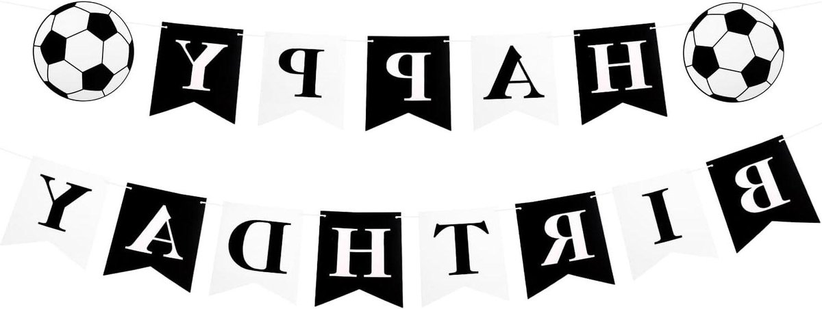 Zwart Wit Voetbal Thema Verjaardag Banner - Feestelijke Banner voor Voetbal Verjaardagsfeest - Eenvoudig Te Monteren met Inrijgnaald