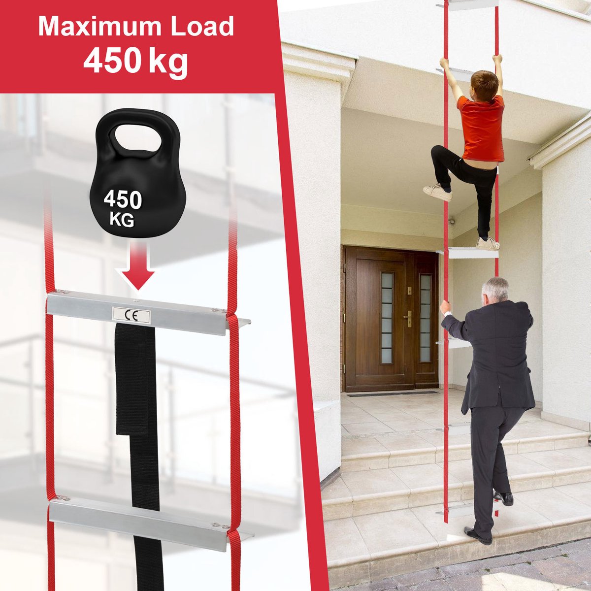 Brandvluchtladder met haak Draagvermogen 450 kg, Telescopische ladder 4,5 m Aluminium, Opvouwbaar, Uitschuifbaar, Multifunctioneel – foto 5