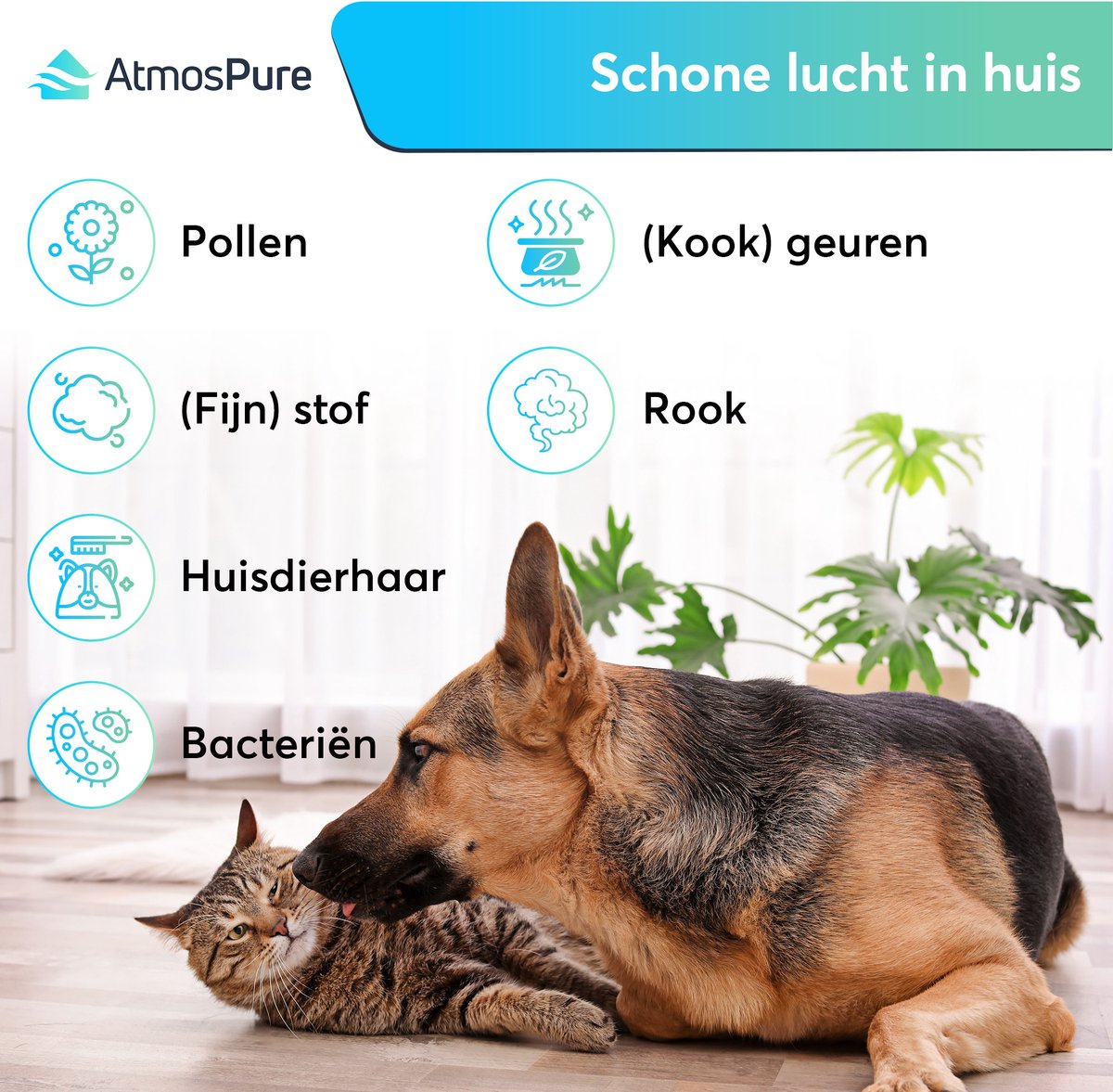 AtmosPure® CleanAir Luchtreiniger - Air Purifier met vervangbaar HEPA 13 + Koolstof filter - CADR 250 m³/h - Zwart - Voor 98 m² - Filtert pollen, huisstofmijtallergenen en fijnstof - 3 standen + stille slaapstand - Luchtkwaliteit Sensor — afbeelding 5