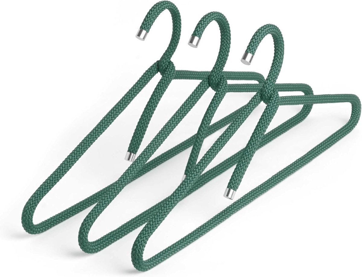 Stunq® Durable Textile Hangers with Rope – Set of Three in Forest Green