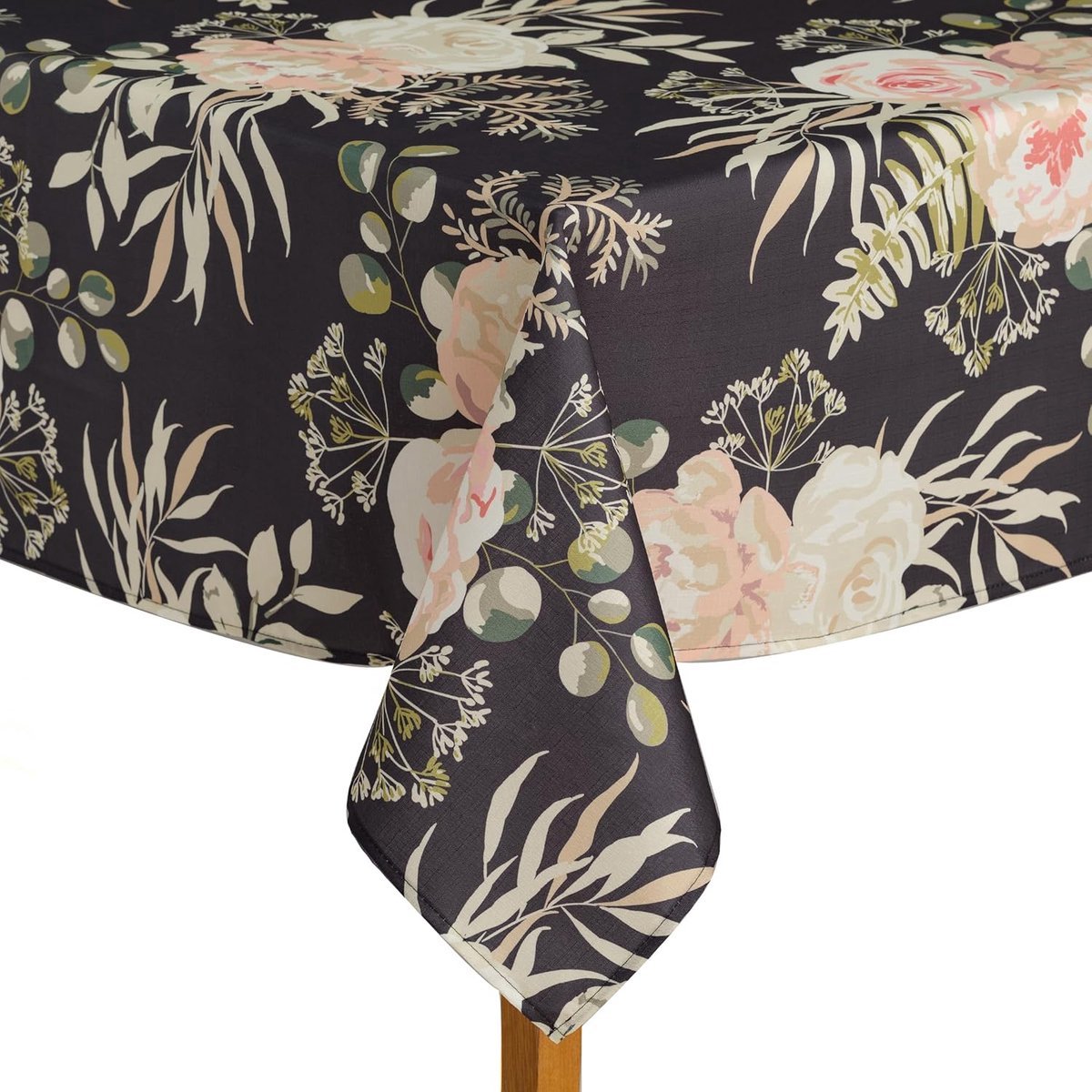 Stunq® Tafelkleed Patels, 130 x 180 cm, tafelkleed, 100% polyester, afwasbaar, bloemen - zwart