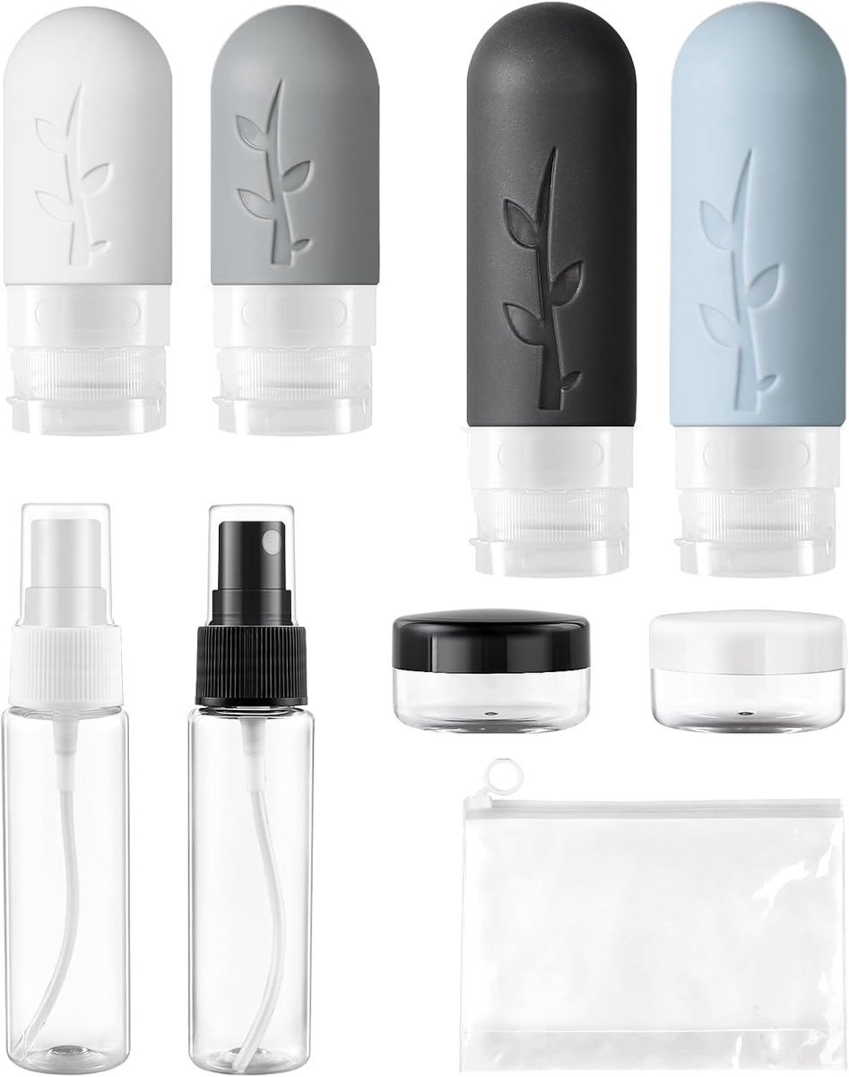 Stunq® Handige Reisset van 8 Stuks Navulbare Siliconen Flessen voor Shampoo en Crème