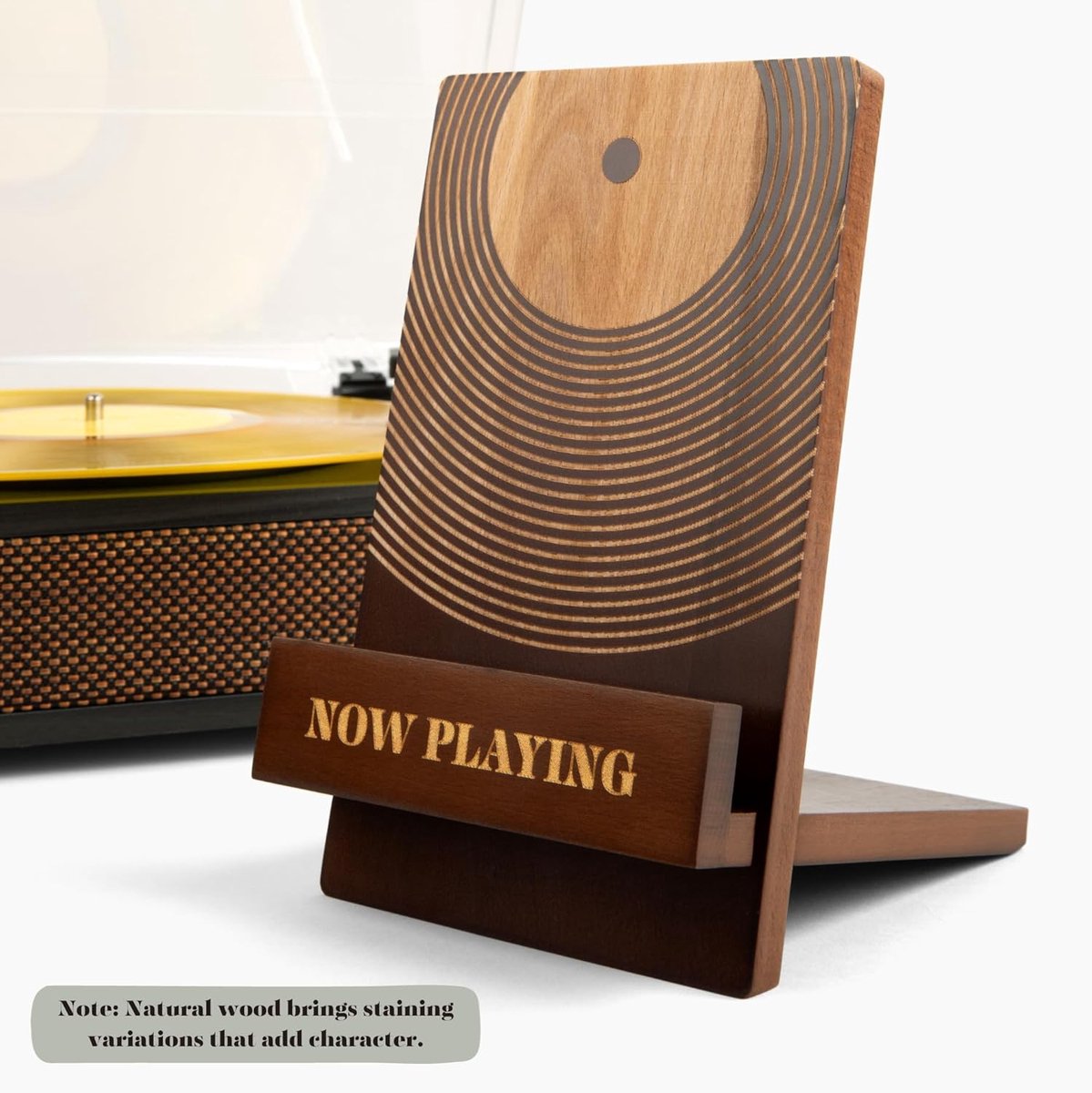 Now Playing vinylplatenstandaard, -plaatstandaard van hout, vinyl standaard, LP-standaard, vinylplaten, rek, vintage interieurdecoratie en opslagaccessoires