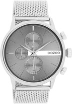 OOZOO Timepieces - Zilverkleurige horloge met zilverkleurige metalen mesh armband - C11101