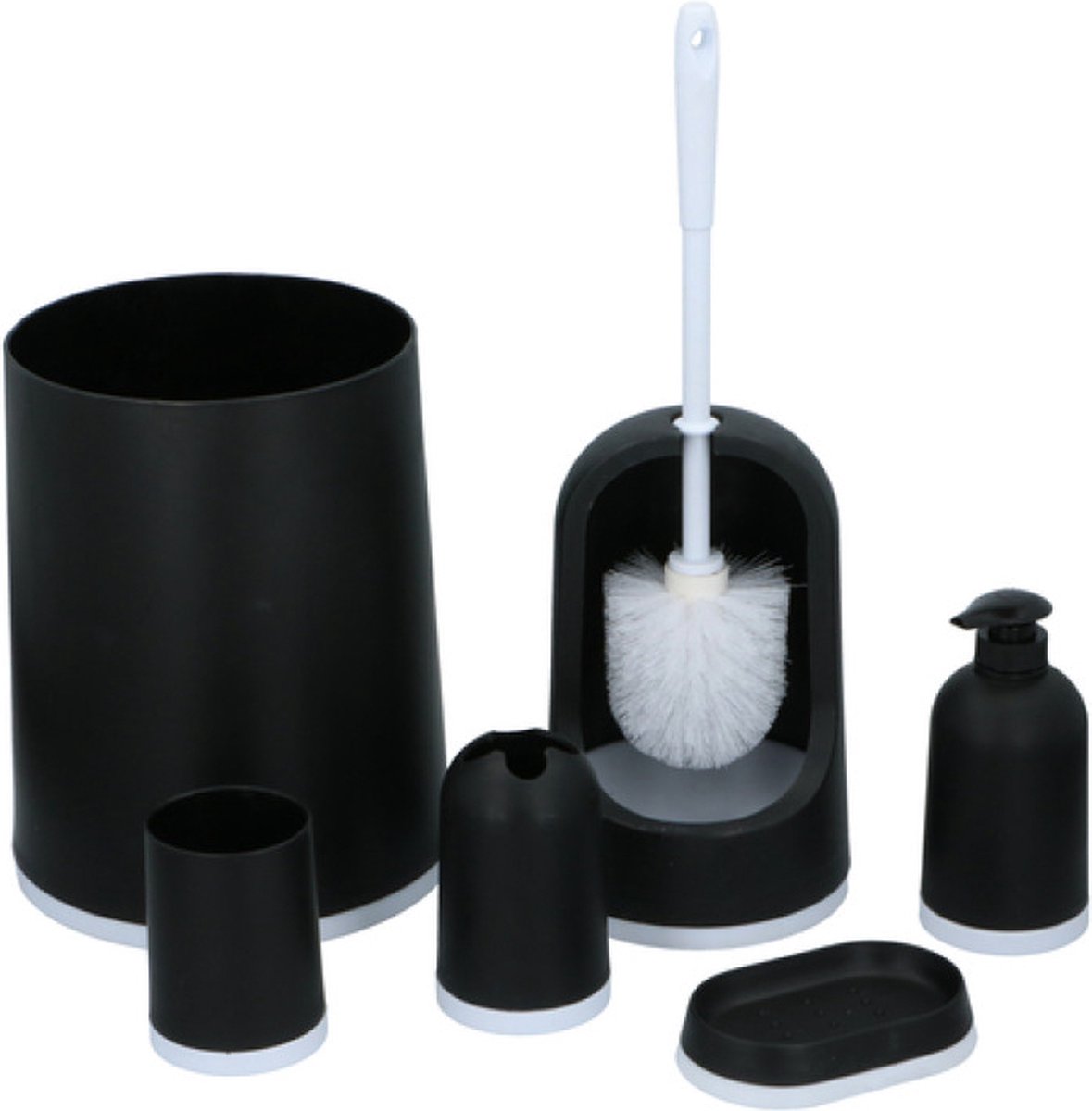 Ensemble Toilette Alpina 6 Pièces Blanc Et Bambou - Distributeur Savon, Brosse WC, Corbeille...