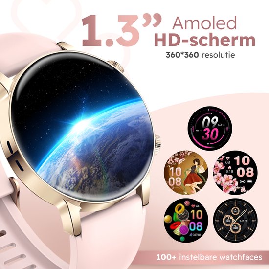 Bizoule Smartwatch Classy Pro Rosé-Goud - Smartwatch voor Dames en Heren - Stappenteller Horloge - Android en iOS