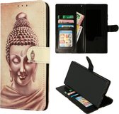 HB Hoesje Geschikt voor Apple iPhone XR met Print - Portemonnee Book Case - Kaarthouder & Magneetlipje - Buddha Goud