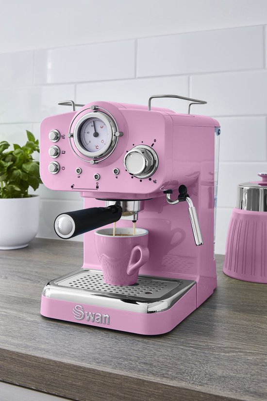 Swan Retro Espressomachine – Gemalen Koffie & Pads – Met Melkopschuimer –  Roze | bol.com