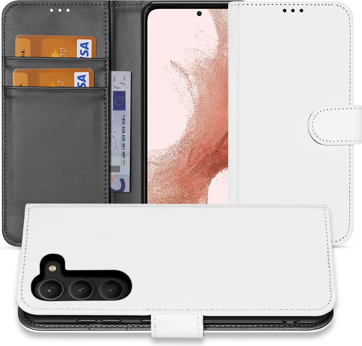 Book Case voor Book Case Hoesje voor de Samsung Galaxy S23 Wit met Pasjeshouder