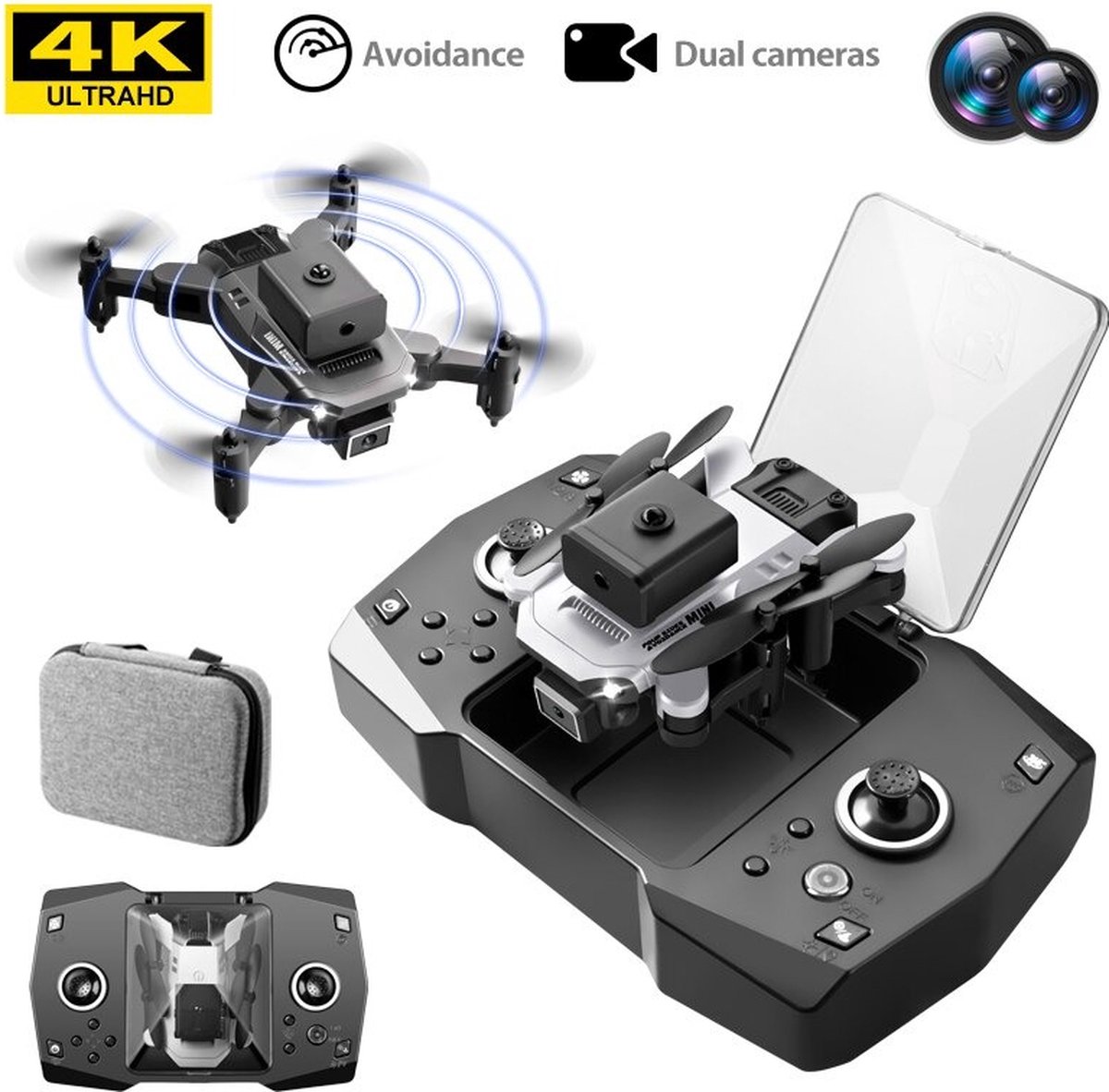 PuroTech Quad Drone 4K HD Camera - Mini Drone - Obstakeldetectie / Obstakelontwijking - Geen Vliegbewijs Nodig - Voorgeprogrammeerde Trucs - Volwassen / Kinderen - Binnen & Buiten - Cadeau