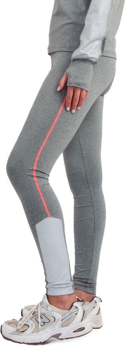 Gofluo - Sportlegging Dames Brooke - Reflecterend - Legging Dames - Hardloopbroek - Met achterzakje - L - Grey melange