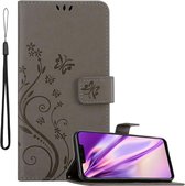 Cadorabo Hoesje voor Huawei MATE 20 LITE in BLOEMEN GRIJS - Beschermhoes in bloemmotief met magnetische sluiting, standfunctie en kaartsleuven Book Case Cover Etui