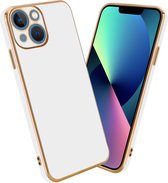 Cadorabo Hoesje geschikt voor Apple iPhone 13 in Glossy Wit - Goud - Beschermhoes Case Cover van flexibel TPU-silicone en met camerabescherming