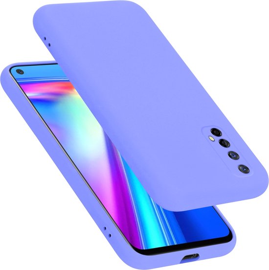 Étui de téléphone violet clair, gros plan de la découpe de l'appareil photo. L'écran du téléphone est visible.