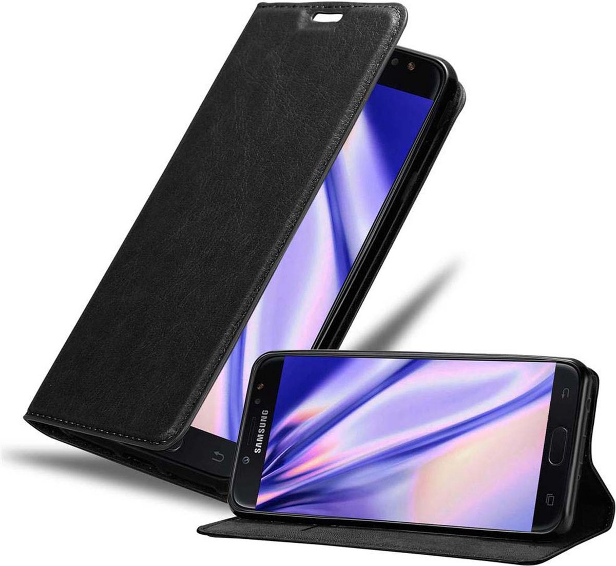Cadorabo Hoesje geschikt voor Samsung Galaxy J7 2018 in ZWARTE NACHT - Beschermhoes met magnetische sluiting, standfunctie en kaartvakje Book Case Cover Etui