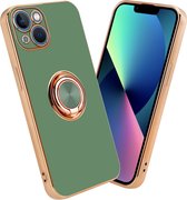 Cadorabo Hoesje geschikt voor Apple iPhone 13 MINI in Glossy Licht Groen - Goud met ring - Beschermhoes van flexibel TPU-silicone Case Cover met camerabescherming en magnetische autohouder