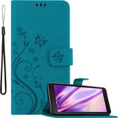 Cadorabo Hoesje geschikt voor Samsung Galaxy XCover 5 in BLOEMEN BLAUW - Beschermhoes in bloemmotief met magnetische sluiting, standfunctie en kaartsleuven Book Case Cover Etui