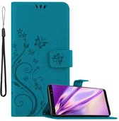 Cadorabo Hoesje geschikt voor Samsung Galaxy NOTE 8 in BLOEMEN BLAUW - Beschermhoes in bloemmotief met magnetische sluiting, standfunctie en kaartsleuven Book Case Cover Etui