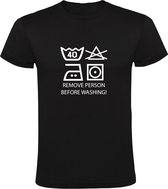 Persoon verwijderen voor het wassen Wasvoorschrift Heren T-shirt | Was | Voorschrift | Kleren | Kleding | Wasmachine | Schoonmaker | Wassen | Schoonmaakster | Shirt