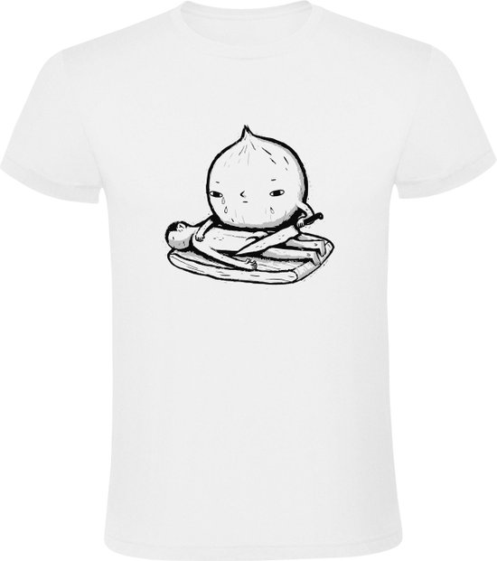 Ui Snijden Omgekeerd Heren T-shirt - eten - koken - keuken - groente - huilen - kok - grappig