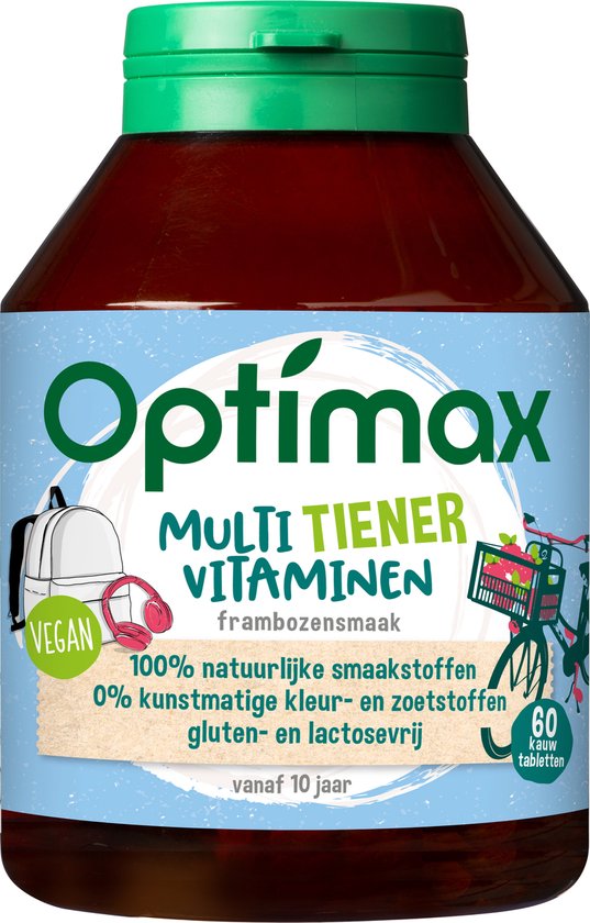 Optimax Multi Tiener Vitaminen - Framboos - 60 kauwtabeletten