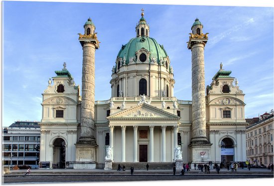 WallClassics - Acrylglas - Karlskirche Kerk in Oostenrijk - 105x70 cm Foto op Acrylglas (Met Ophangsysteem)