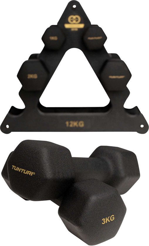 Tunturi Gewichten Centuri - Halterset - Dumbbell Set - Neopreen Dummbbells - 1 t/m 3kg - 3 Paar - Incl. gratis fitness app