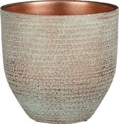 Mica Decorations - Plantenpot/bloempot - terracotta - koper/wit flakes relief- D20/H18 cm