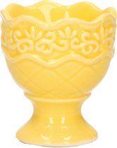 Excellent Houseware Eierdop - 1x - porselein - pastel geel - 5,5 x 6,5 cm