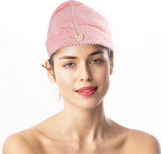 Intirilife handdoek voor alle haartypes in roze - Comfortabele en zachte haartulband voor praktisch, snel en zacht drogen - sterk absorberende droogdoek