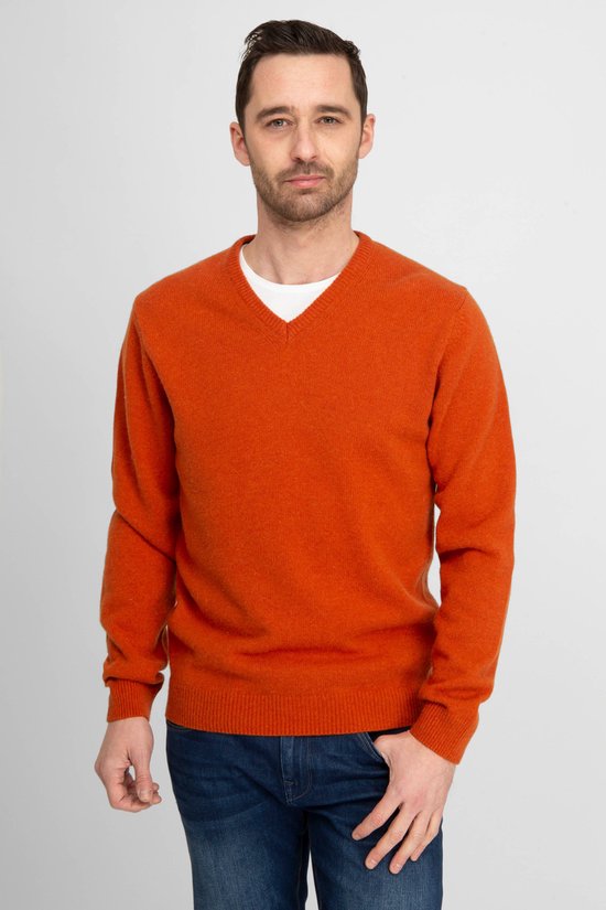 Suitable - Pullover Wol V-Hals Oranje - Modern-fit