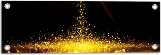Tuinposter – Gouden Glitters in Donkerkleurige Omgeving - 60x20 cm Foto op Tuinposter (wanddecoratie voor buiten en binnen)