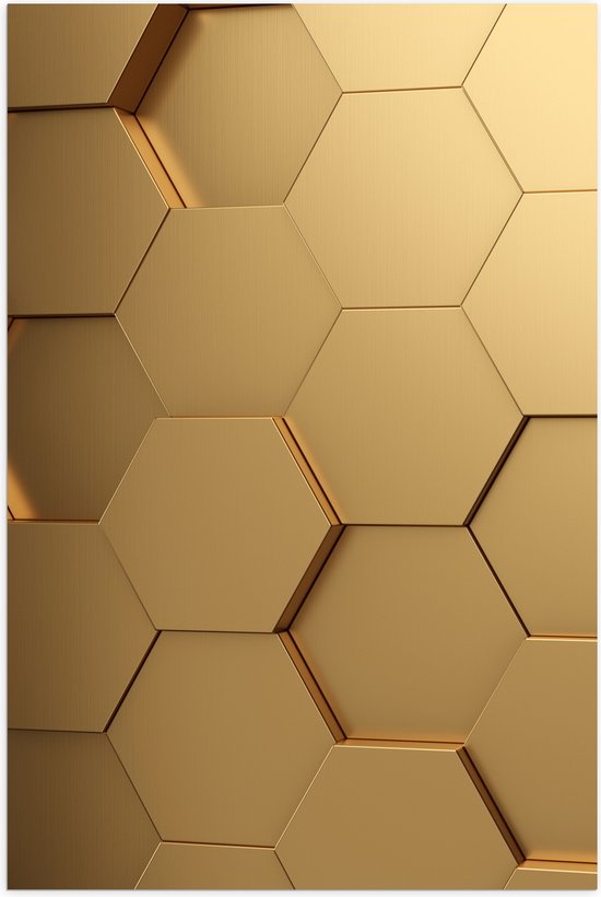 Poster (Mat) - Hexagon Wand in het Goud - 40x60 cm Foto op Posterpapier met een Matte look