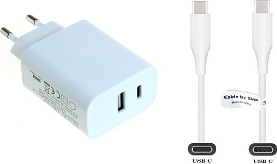 2 Poort snellader + 0,2m USB C 3.1 kabel . 20W QuickCharge / E-Marker.  Adapter Lader... | bol.com