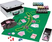 Poker - Pokerset - Pro Poker set 300 chips - Poker chips - Poker fiches - Poker kaarten - Poker koffer - Kaartschudmachine - Inclusief koffer - 31.5 x 26 x 16.5 cm - Zilver