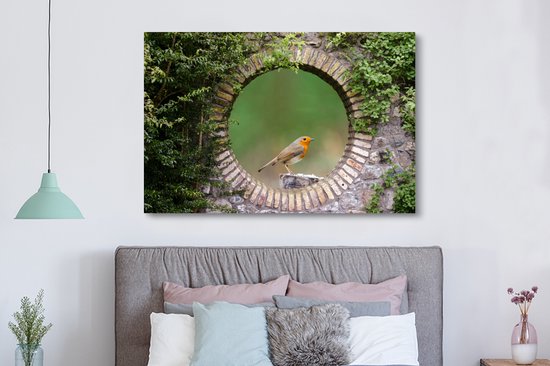 Tableau sur toile Vogel - Vue à travers - Rouge-gorge - 150x100 cm - Décoration murale