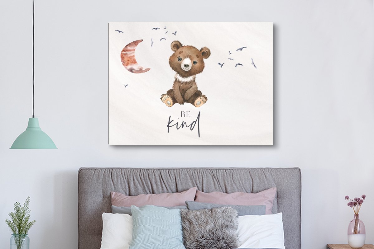 Toile - Ours en peluche - Filles - Be kind - Aquarelle - Enfant