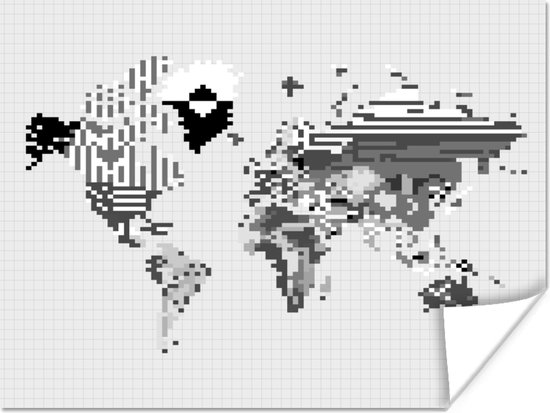 Wereldkaart van pixel Poster | Wereldkaart Poster 80x60 cm
