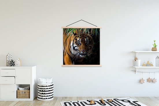 Porte-affiche avec affiche - Affiche scolaire - Tigre - Feuilles - Jungle - Animaux - Sauvage - 120x120 cm - Lattes transparentes